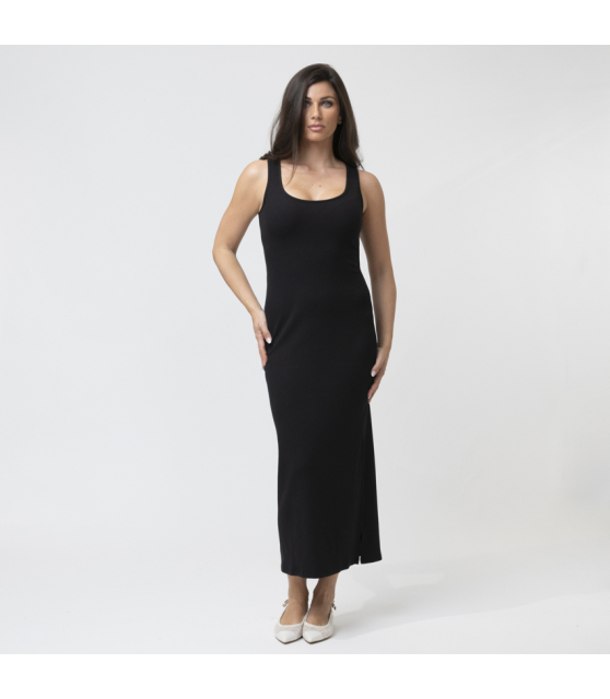 DUNCAN - Robe noire moulante fendue
