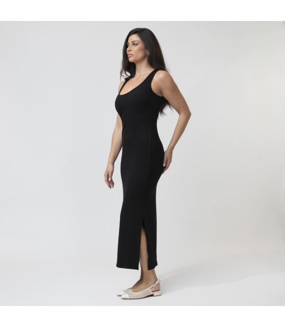 DUNCAN - Robe noire moulante fendue