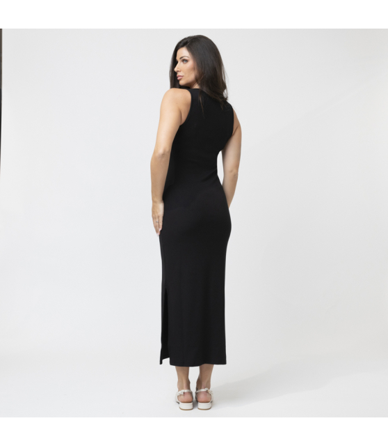 DUNCAN - Robe noire moulante fendue