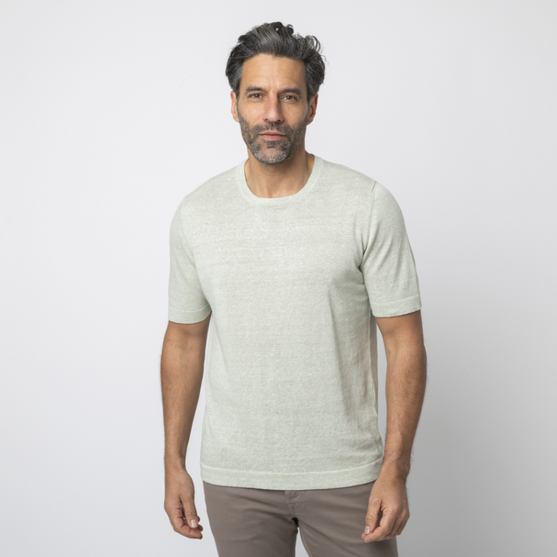 GRAN SASSO - T-shirt vert d'eau en lin mélangé