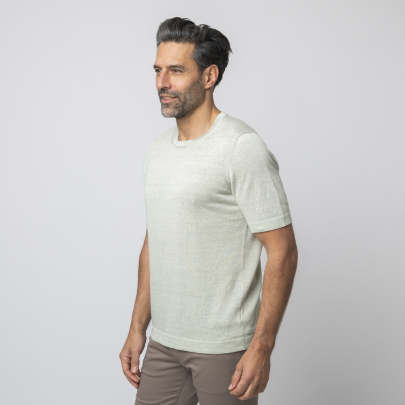 GRAN SASSO - T-shirt vert d'eau en lin mélangé 2
