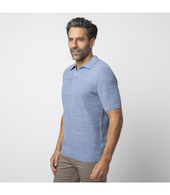 GRAN SASSO - Polo bleu col skipper maille crochetée