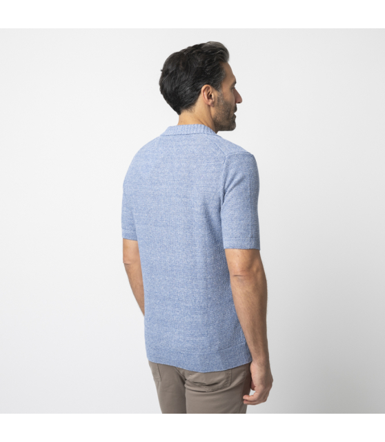 GRAN SASSO - Polo bleu col skipper maille crochetée