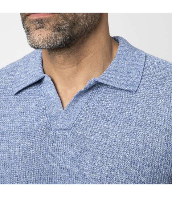 GRAN SASSO - Polo bleu col skipper maille crochetée