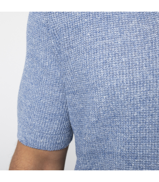 GRAN SASSO - Polo bleu col skipper maille crochetée