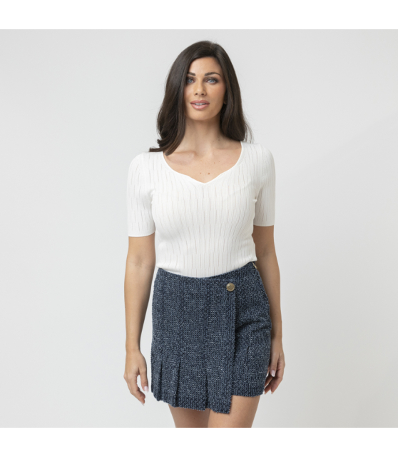 MARC CAIN - Jupe short bleu aspect tweed