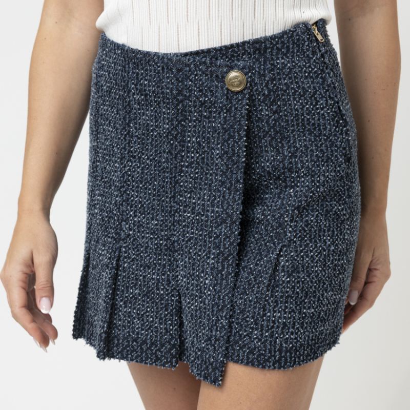 MARC CAIN - Jupe short bleu aspect tweed 2