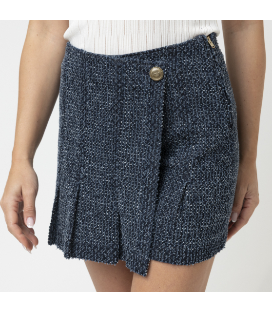 MARC CAIN - Jupe short bleu aspect tweed