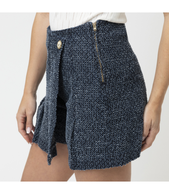 MARC CAIN - Jupe short bleu aspect tweed