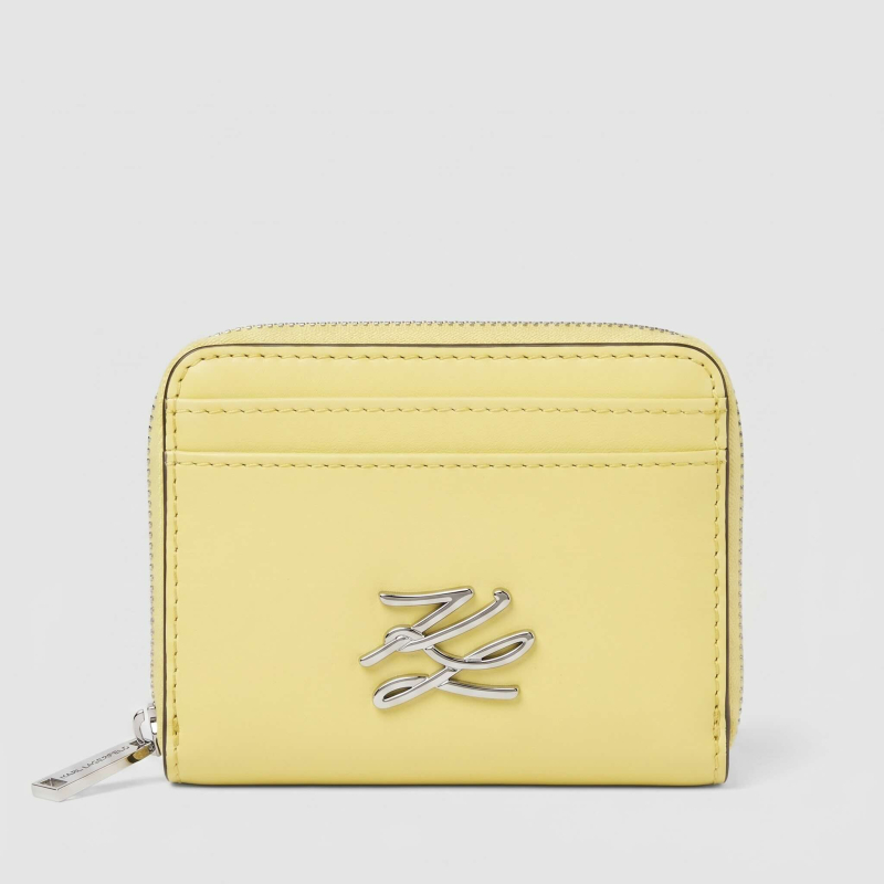 KARL LAGERFELD - Petit portefeuille zippé jaune K/AUTOGRAPH