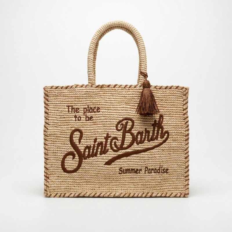 MC2 SAINT BARTH - Sac Vanity en raphia beige et marron