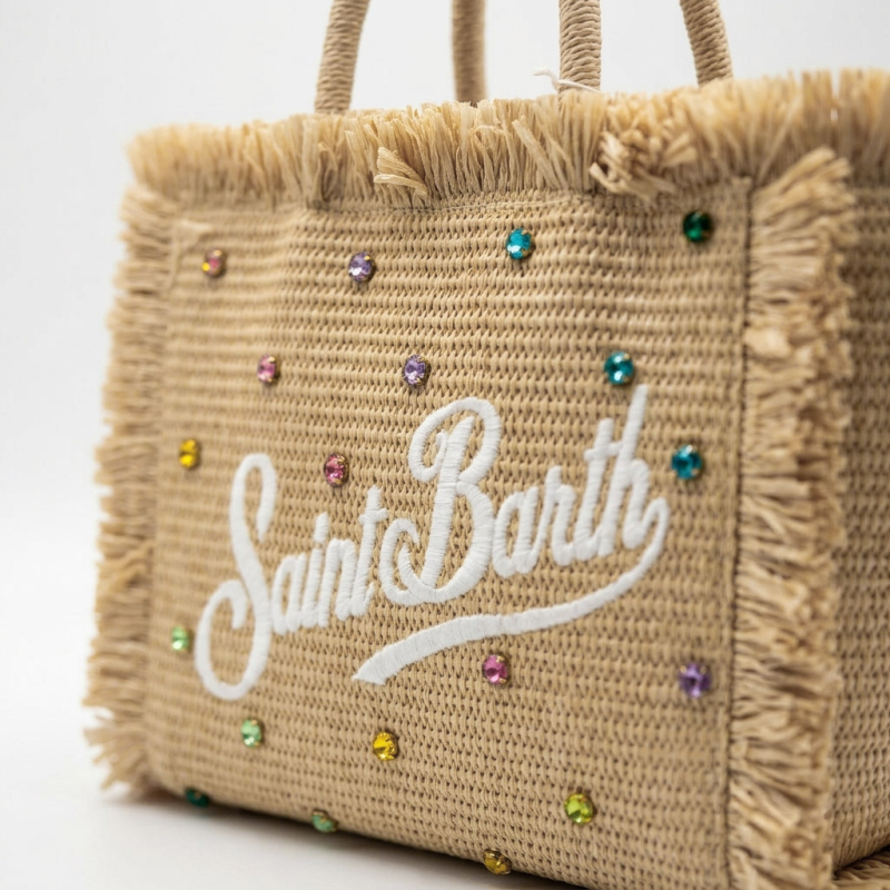MC2 SAINT BARTH - Sac Colette en raphia beige et bijoux multicolores 2