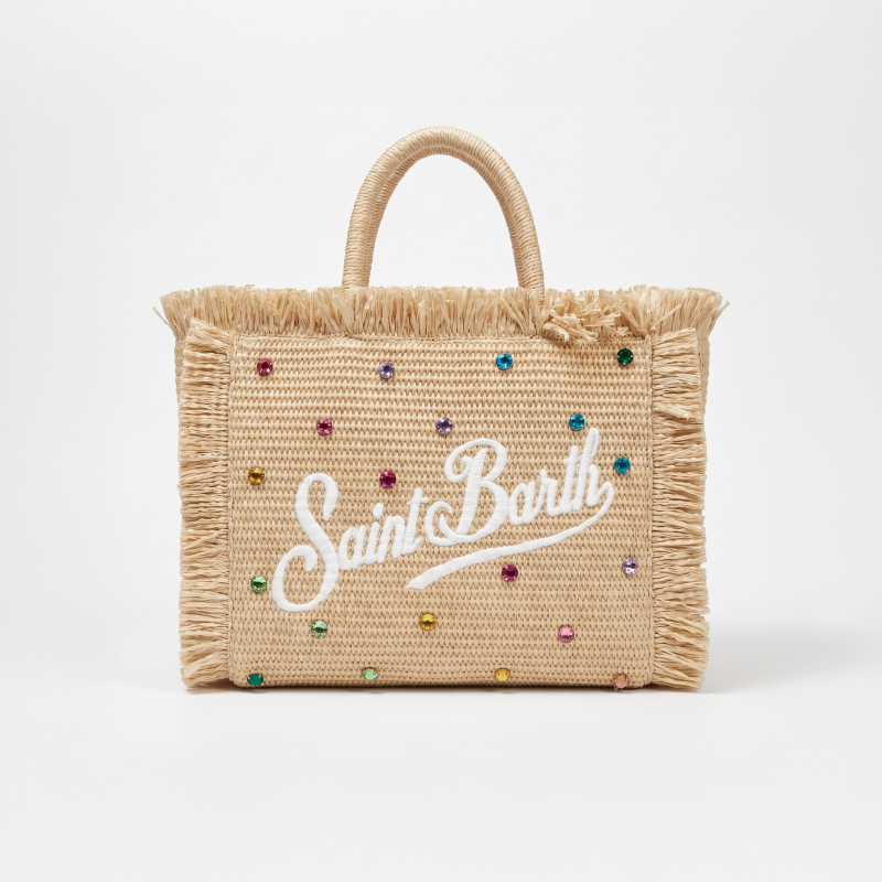 MC2 SAINT BARTH - Sac Colette en raphia beige et bijoux multicolores