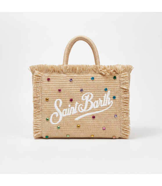 MC2 SAINT BARTH - Sac Colette en raphia beige et bijoux multicolores