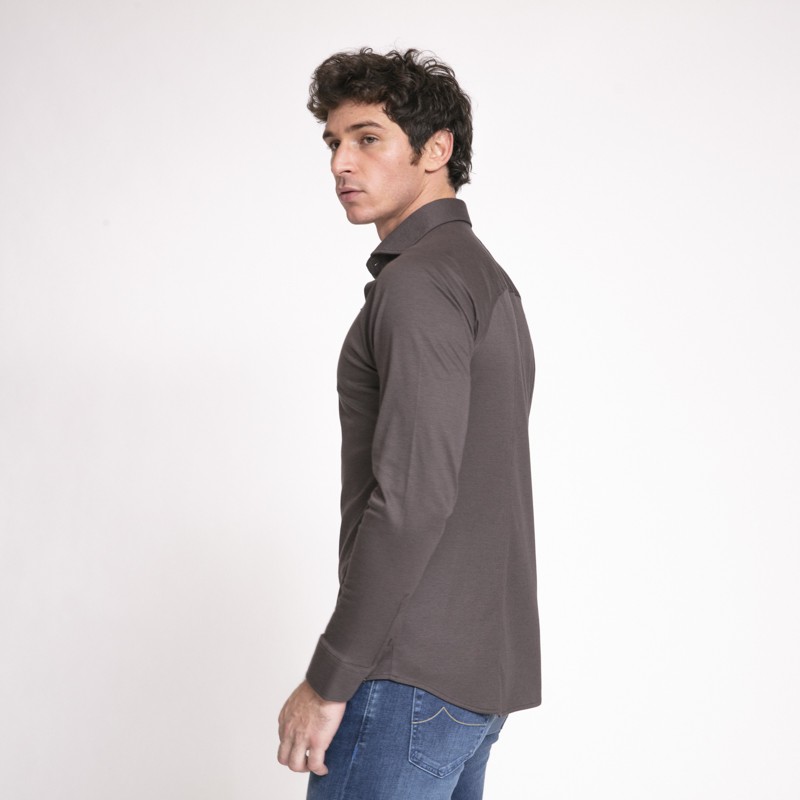 Desoto - Chemise taupe en jersey de coton