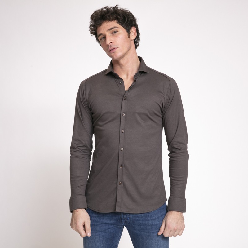 Desoto - Chemise taupe en jersey de coton
