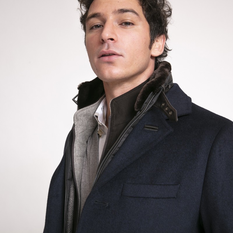 Kean - Manteau bleu marine avec coupe-vent noir