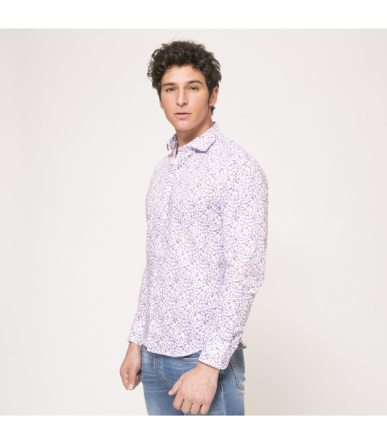 Duncan - Chemise blanche à manches longues et motifs géométriques