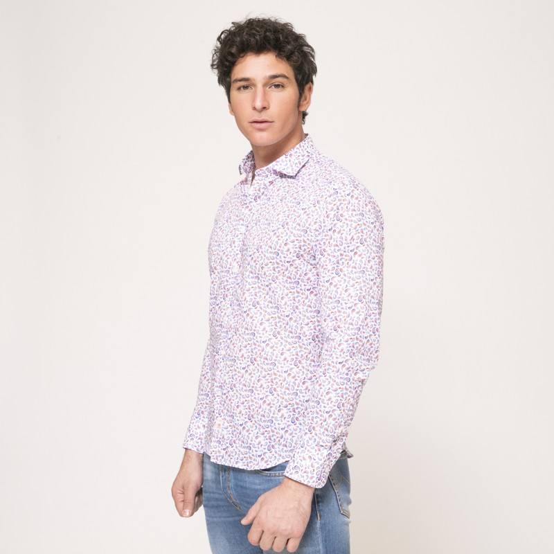 Duncan - Chemise blanche à manches longues et motifs géométriques