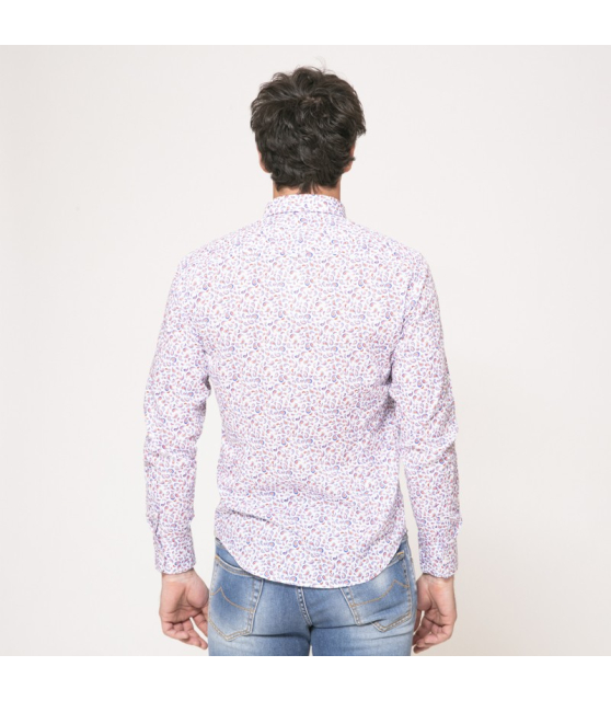 Duncan - Chemise blanche à manches longues et motifs géométriques