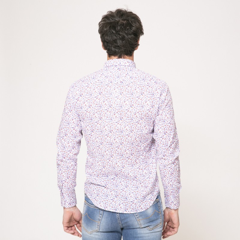 Duncan - Chemise blanche à manches longues et motifs géométriques