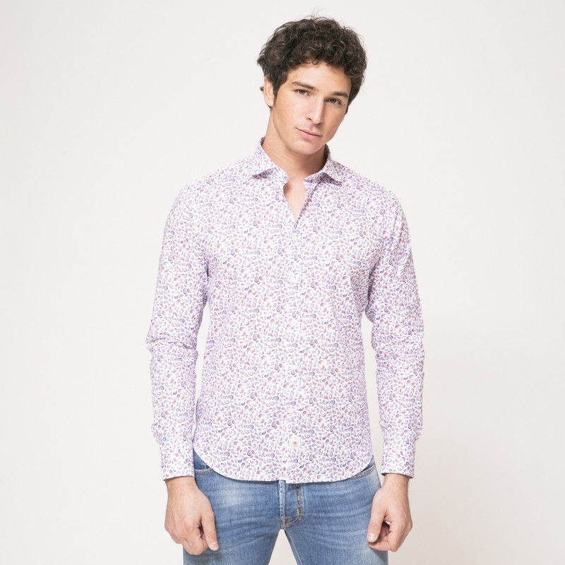 Duncan - Chemise blanche à manches longues et motifs géométriques