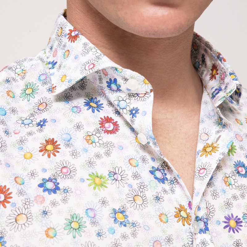 Duncan - Chemise blanche à manches longues et motifs fleuris multi-couleurs