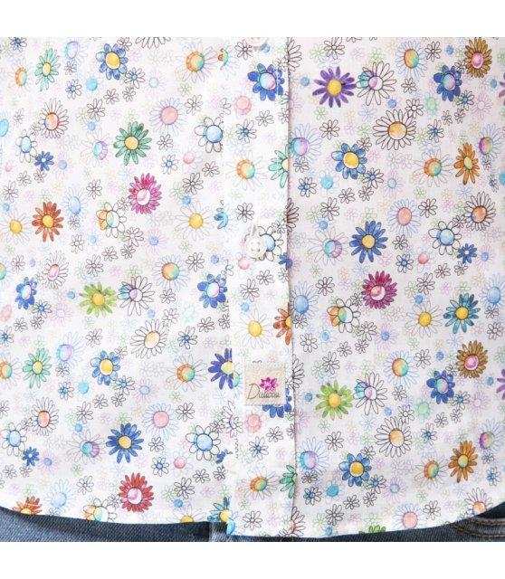 Duncan - Chemise blanche à manches longues et motifs fleuris multi-couleurs