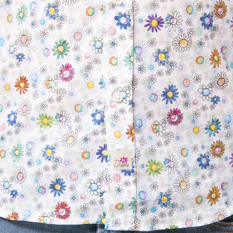 Duncan - Chemise blanche à manches longues et motifs fleuris multi-couleurs