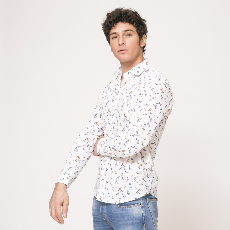 Duncan - Chemise blanche à manches longues et motifs accessoires de plage