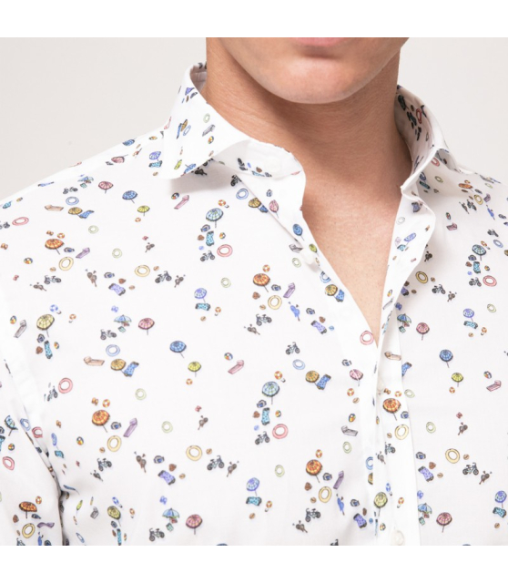 Duncan - Chemise blanche à manches longues et motifs accessoires de plage