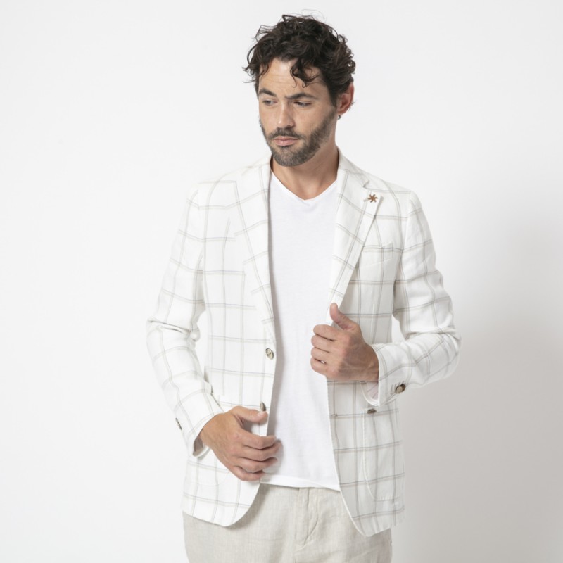 DUNCAN x Giacché 81 - Veste blazer blanche à carreaux