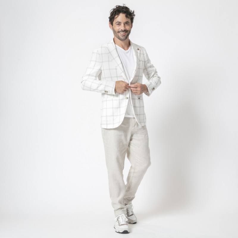 DUNCAN x Giacché 81 - Veste blazer blanche à carreaux