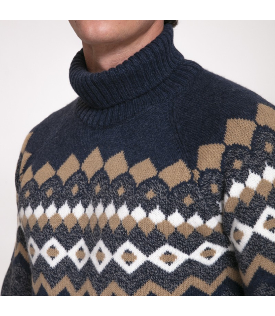 Gran Sasso - Pull bleu marine à motifs géométriques