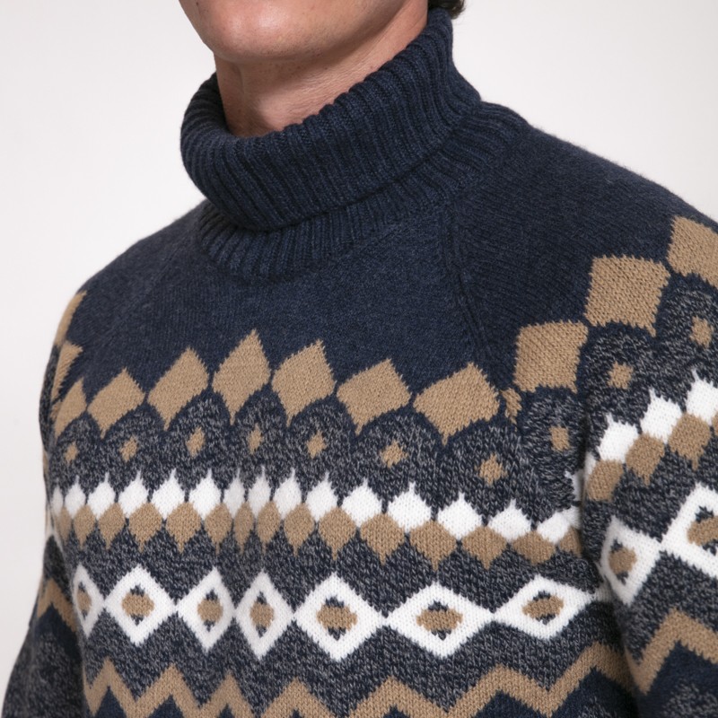 Gran Sasso - Pull bleu marine à motifs géométriques