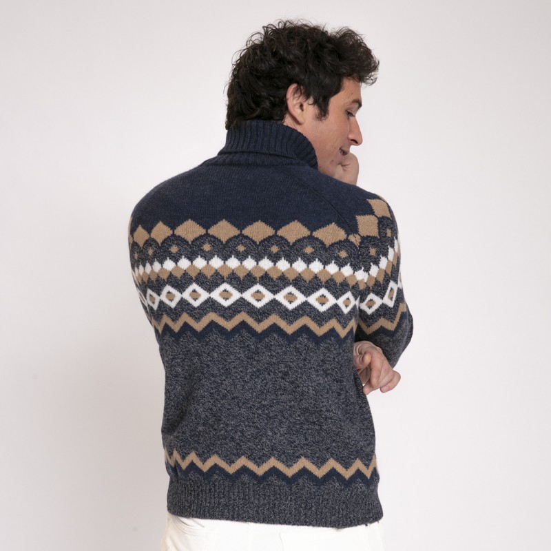 Gran Sasso - Pull bleu marine à motifs géométriques