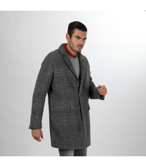 HERNO - Manteau gris à carreaux en laine