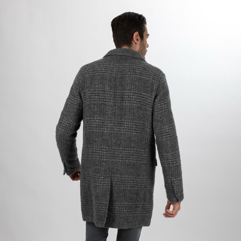 HERNO - Manteau gris à carreaux en laine