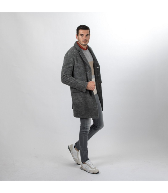 HERNO - Manteau gris à carreaux en laine