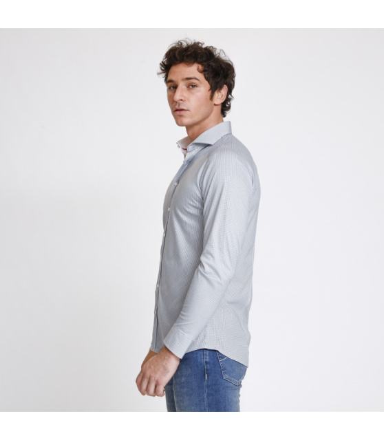 Desoto - Chemise blanche à petits motifs géométriques bleu marine