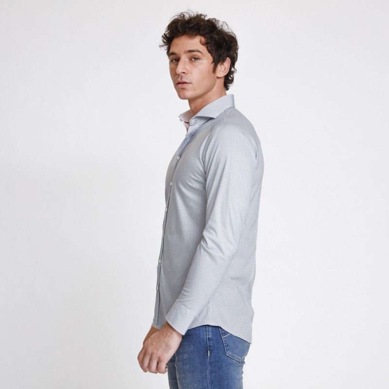 Desoto - Chemise blanche à petits motifs géométriques bleu marine