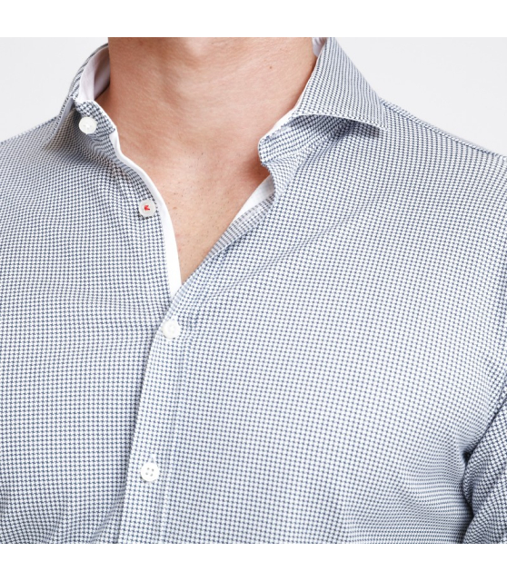 Desoto - Chemise blanche à petits motifs géométriques bleu marine