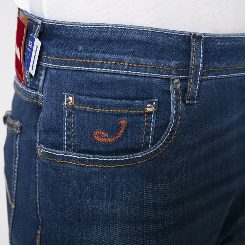 JACOB COHËN - Jeans bleu foncé délavé à plaque bicolore