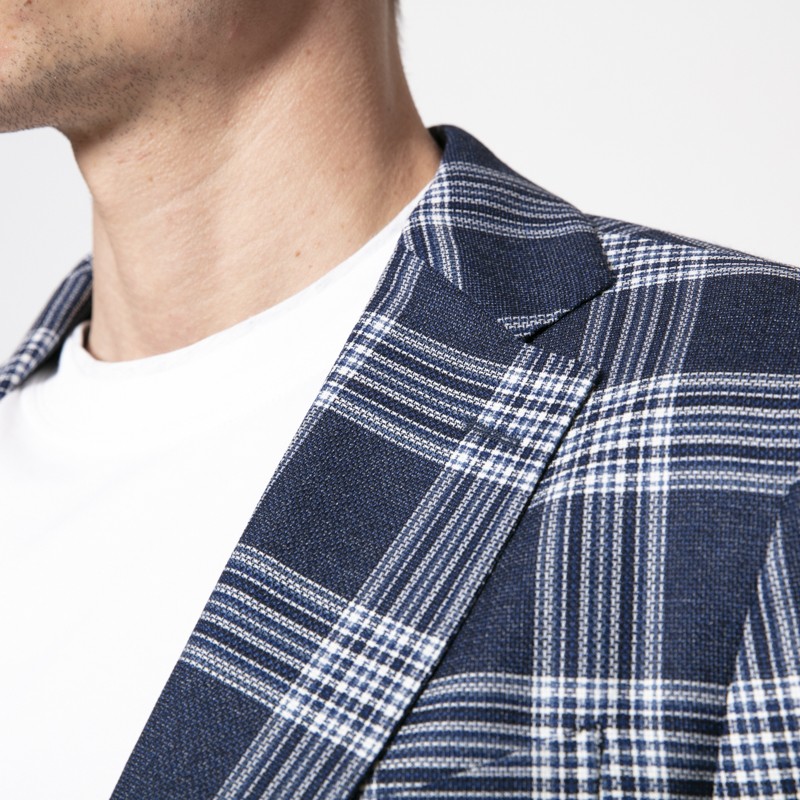 DUNCAN - Veste blazer bleu marine à carreaux