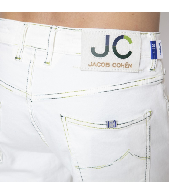 JACOB COHËN - Bermuda blanc à coutures colorées