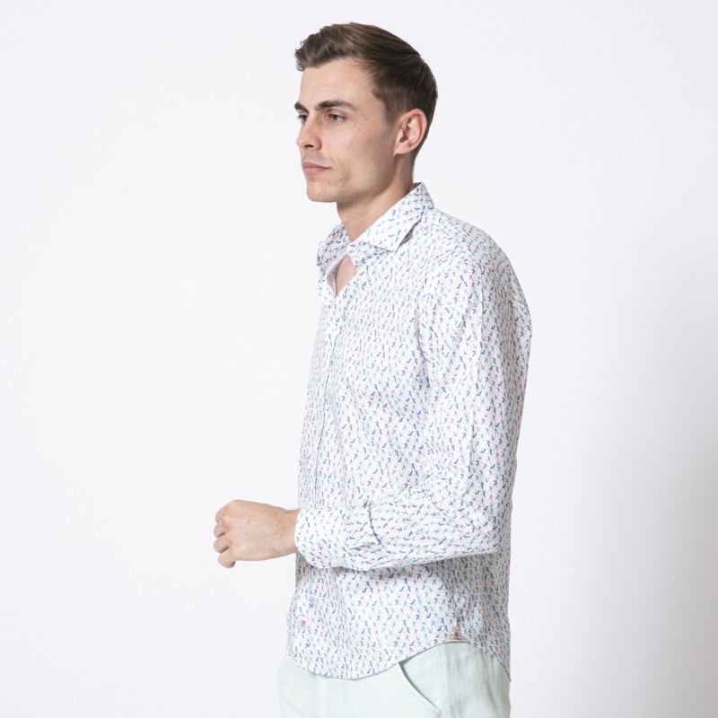 DUNCAN - Chemise blanche manches longues à motifs oiseaux 2