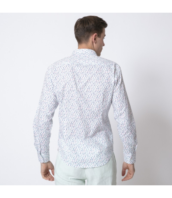 DUNCAN - Chemise blanche manches longues à motifs oiseaux