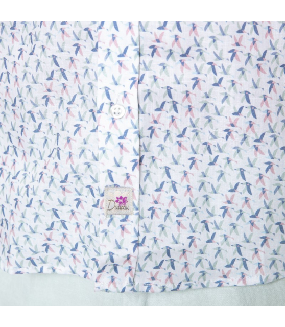 DUNCAN - Chemise blanche manches longues à motifs oiseaux
