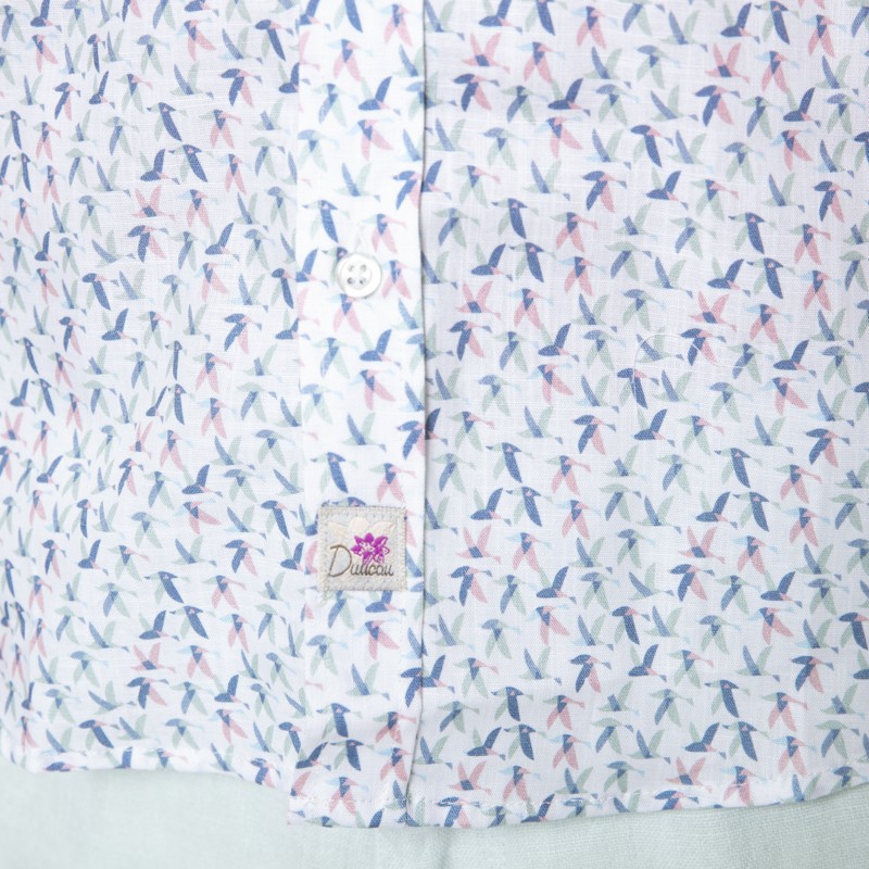 DUNCAN - Chemise blanche manches longues à motifs oiseaux