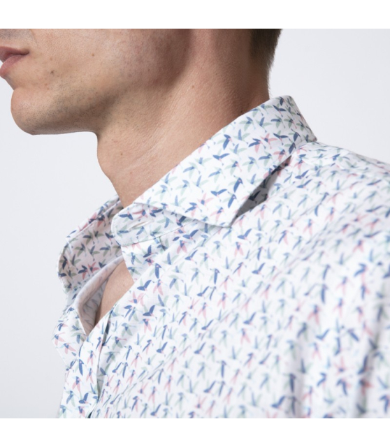 DUNCAN - Chemise blanche manches longues à motifs oiseaux